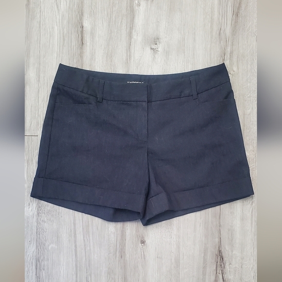Express Dark Blue Cotton Chambray Tailored Cuffed Chino Shorts Size 8 - Picture 1 of 7